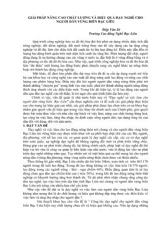 Giải pháp nâng cao chất lượng và hiệu quả dạy nghề cho người dân vùng biển Bạc Liêu