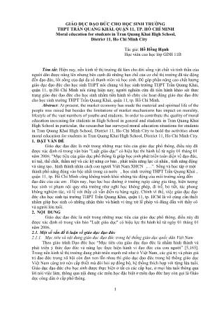 Giáo dục đạo đức cho học sinh trường THPT Trần Quang Khải, quận 11, TP. Hồ Chí Minh