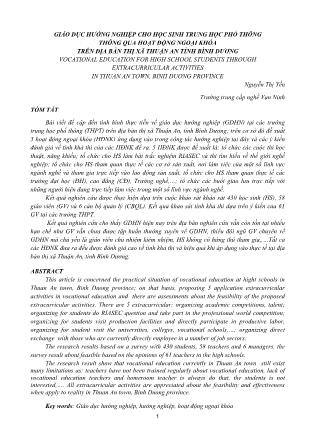 Giáo dục hướng nghiệp cho học sinh Trung học phổ thông thông qua hoạt động ngoại khóa trên địa bàn thị xã Thuận An tỉnh Bình Dương