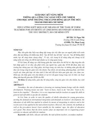 Giáo dục kỹ năng mềm thông qua công tác giáo viên chủ nhiệm cho học sinh trường THCS Linh Đông quận Thủ Đức Thành phố Hồ Chí Minh