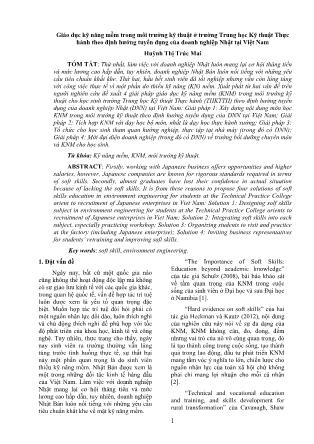 Giáo dục kỹ năng mềm trong môi trường kỹ thuật ở trường Trung học Kỹ thuật Thực hành theo định hướng tuyển dụng của doanh nghiệp Nhật tại Việt Nam