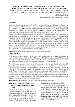 Giáo dục kỹ năng sống thông qua giờ ăn cho trẻ mầm non theo lý thuyết giáo dục của David Kolb và Maria Montessori