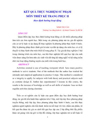 Kết quả thực nghiệm sư phạm môn Thiết kế trang phục II theo định hướng hoạt động