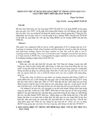 Khảo sát việc sử dụng bài giảng điện tử trong giảng dạy của giáo viên THPT trên địa bàn TP.HCM