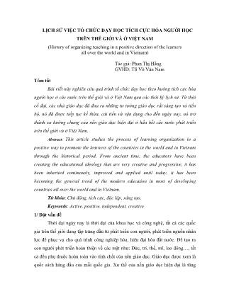 Lịch sử việc tổ chức dạy học tích cực hóa người học trên thế giới và ở Việt Nam