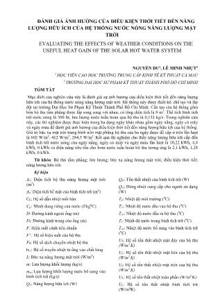 Luận văn Đánh giá ảnh hưởng của điều kiện thời tiết đến năng lượng hữu ích của hệ thống nước nóng năng lượng mặt trời (Phần 1)