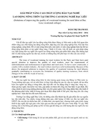 Luận văn Giải pháp nâng cao chất lượng đào tạo nghề lao động nông thôn tại trường Cao đẳng nghề Bạc Liêu (Phần 1)