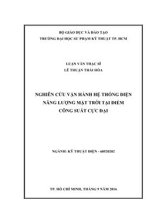 Luận văn Nghiên cứu vận hành hệ thống điện năng lượng mặt trời tại điểm công suất cực đại (Phần 1)