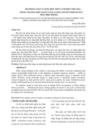 Mô phỏng chất lượng điện trên lưới điện nhỏ (MG) trong trường hợp nguồn năng lượng gió kết hợp với máy phát điện diesel
