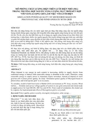 Mô phỏng chất lượng điện trên lưới điện nhỏ (MG) trong trường hợp nguồn năng lượng mặt trời kết hợp với năng lượng gió làm việc với lưới điện