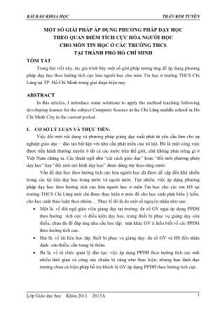 Một số giải pháp áp dụng phương pháp dạy học theo quan điểm tích cực hóa người học cho môn Tin học ở trường THCS tại TP. Hồ Chí Minh