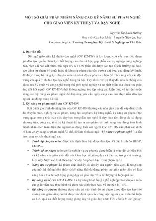 Một số giải pháp nhằm nâng cao kỹ năng sư phạm nghề cho giáo viên kỹ thuật và dạy nghề