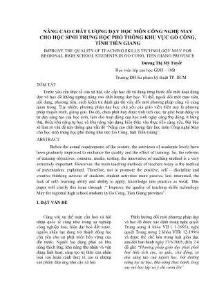 Nâng cao chất lượng dạy học môn Công nghệ may cho học sinh Trung học Phổ thông khu vực Gò Công, tỉnh Tiền Giang