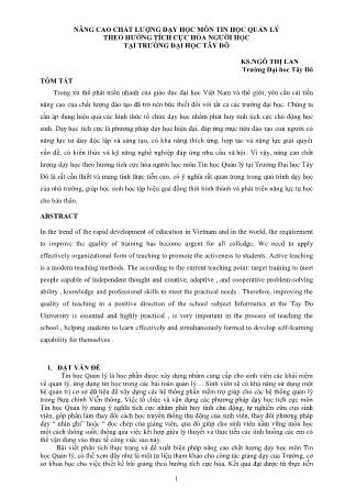 Nâng cao chất lượng dạy học môn tin học quản lý theo hướng tích cực hóa người học tại trường Đại học Tây Đô