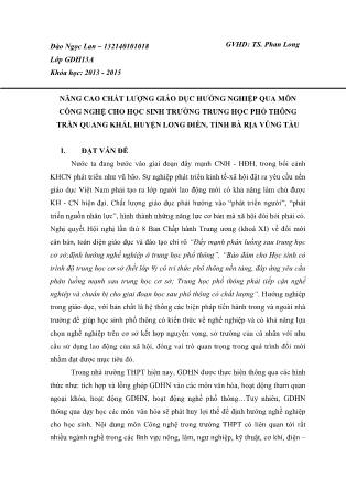 Nâng cao chất lượng GDHN qua môn Công nghệ cho học sinh tại trường THPT Trần Quang Khải, Long Điền, Bà Rịa Vũng Tàu