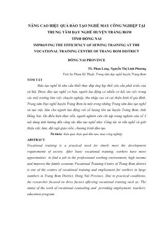 Nâng cao hiệu quả đào tạo nghề May công nghiệp tại Trung tâm Dạy nghề huyện Trảng Bom tỉnh Đồng Nai