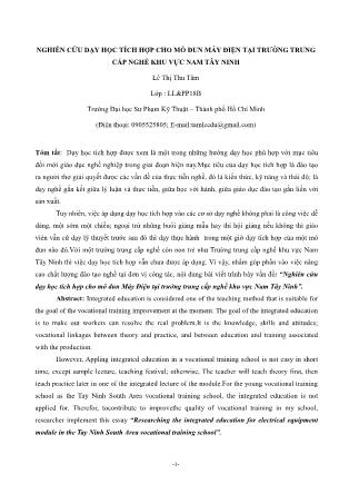 Nghiên cứu dạy học tích hợp cho mô đun máy điện tại trường trung cấp nghề khu vực Nam Tây Ninh