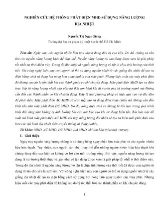 Nghiên cứu hệ thống phát điện MHD sử dụng năng lượng địa nhiệt