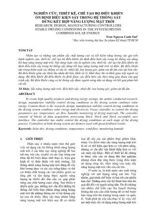 Nghiên cứu, thiết kế, chế tạo bộ điều khiển ổn định điều kiện sấy trong hệ thống sấy dùng kết hợp năng lượng mặt trời