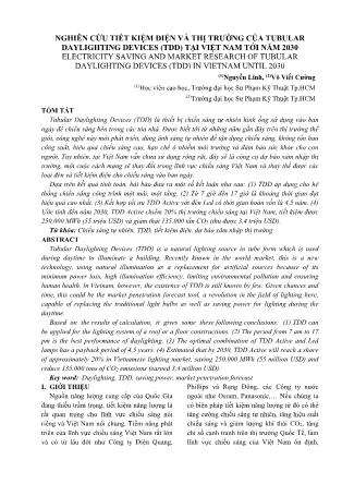 Nghiên cứu tiết kiệm điện và thị trường của Tubular Daylighting Devices (TDD) tại Việt Nam tới năm 2030