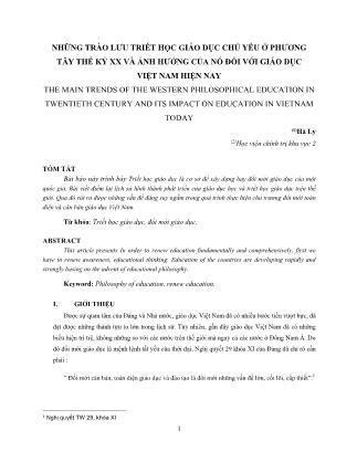 Những trào lưu triết học giáo dục chủ yếu ở phương Tây thế kỷ XX và ảnh hưởng của nó đối với giáo dục Việt Nam hiện nay