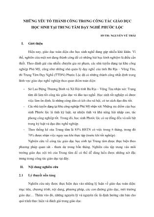 Những yếu tố thành công trong công tác giáo dục học sinh tại Trung tâm dạy nghề Phước Lộc