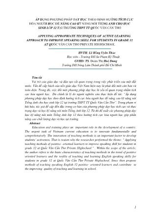 P dụng phương pháp dạy học theo định hướng tích cực hóa người học để nâng cao kỹ năng nói Tiếng Anh cho học sinh lớp 12 tại trường THPT TT Quốc Văn Cần Thơ