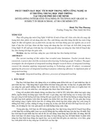 Phát triển dạy học tích hợp trong môn Công nghệ 10 ở trường Trung học phổ thông tại thành phố Hồ Chí Minh