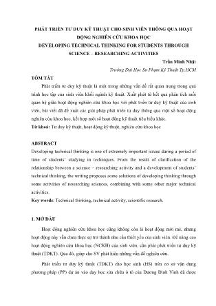 Phát triển tư duy kỹ thuật cho sinh viên thông qua hoạt động nghiên cứu khoa học