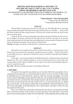 Phương pháp hoạch định sa thải phụ tải kết hợp mức độ ưu tiên và quy tắc Talmud trong microgrid ở chế độ tách lưới