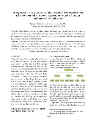 Sử dụng kỹ thuật logic mờ tính điểm số trung bình học kỳ cho sinh viên trường Đại học Sư phạm Kỹ thuật thành phố Hồ Chí Minh