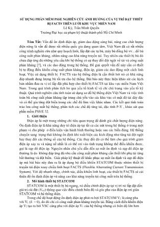 Sử dụng phần mềm PSSE nghiên cứu ảnh hưởng của vị trí đặt thiết bị FACTS trên lưới điện khu vực Miền Nam