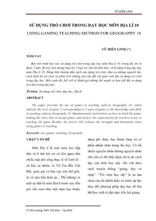 Sử dụng trò chơi trong dạy học môn Địa lí 10