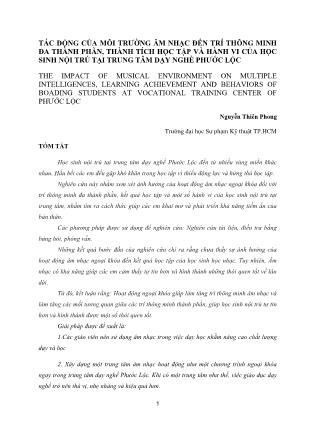 Tác động của môi trường âm nhạc đến trí thông minh đa thành phần, thành tích học tập và hành vi của học sinh nội trú tại trung tâm dạy nghề Phước Lộc