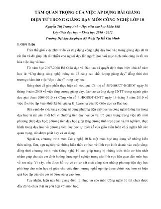 Tầm quan trọng của việc áp dụng bài giảng điện tử trong giảng dạy môn Công nghệ lớp 10