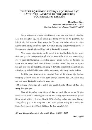 Thiết kế bộ phương tiện dạy học trong dạy lý thuyết lái xe mô tô cho ngƣời dân tộc Khmer tại Bạc Liêu