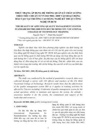 Thực trạng áp dụng hệ thống quản lý chất lượng theo tiêu chuẩn TCVN ISO 9001: 2008 vào hoạt động đào tạo tại  trường Đại học Sư phạm Kỹ thuật thành phố Hồ Chí Minh
