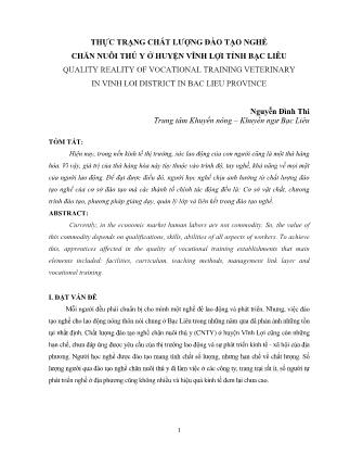 Thực trạng chất lượng đào tạo nghề chăn nuôi thú y ở huyện Vĩnh Lợi tỉnh Bạc Liêu
