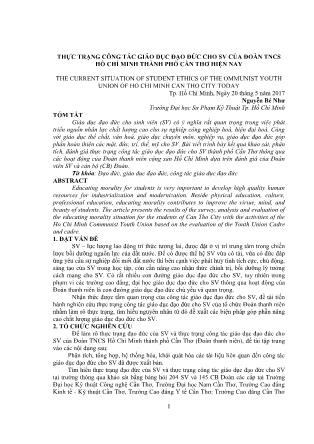 Thực trạng công tác giáo dục đạo đức cho sinh viên của đoàn tncs hồ chí minh thành phố Cần Thơ hiện nay