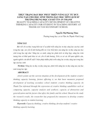 Thực trạng dạy học phát triển năng lực tư duy sáng tạo cho học sinh trong dạy học môn Lịch sử trường Trung học Cơ sở Tân An Thạnh