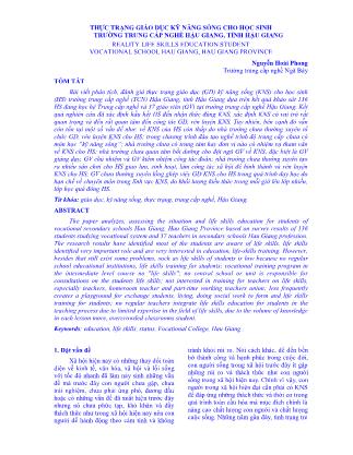 Thực trạng giáo dục kỹ năng sống cho học sinh trường Trung cấp nghề Hậu Giang, tỉnh Hậu Giang