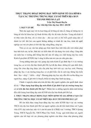 Thực trạng hoạt động dạy môn Kinh tế gia đình 6 tại các trường Trung học Cơ sở trên địa bàn thành phố Đà Lạt