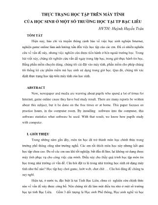 Thực trạng học tập trên máy tính của học sinh ở một số trường học tại TP Bạc Liêu