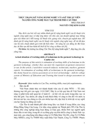 Thực trạng kỹ năng hành nghề của kỹ thuật viên ngành Công nghệ may tại thành phố Cần Thơ