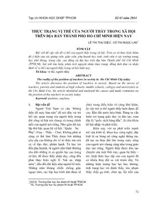Thực trạng vị thế của người thầy trong xã hội trên địa bàn thành phố Hồ Chí Minh hiện nay