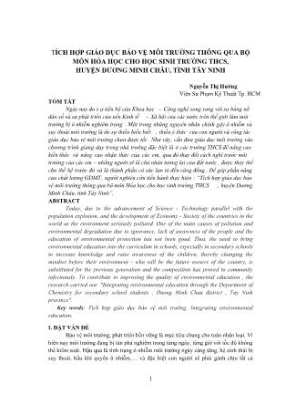 Tích hợp̣ giáo dục bảo vệ môi trường thông qua bộ môn Hóa học cho học sinh trường THCS, huyện Dương Minh Châu, tỉnh Tây Ninh