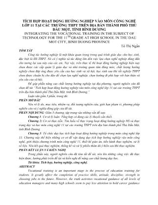 Tích hợp hoạt động hướng nghiệp vào môn Công nghệ lớp 11 tại các trường THPT trên địa bàn thành phố Thủ Dầu Một, tỉnh Bình Dương