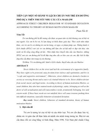 Tiếp cận một số hành vi lệch chuẩn nơi trẻ em đường phố dựa trên thuyết nhu cầu của Maslow