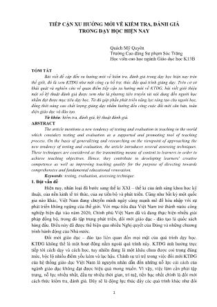 Tiếp cận xu hướng mới về kiểm tra, đánh giá trong dạy học hiện nay