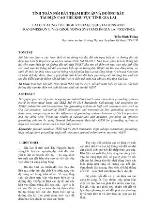 Tính toán nối đất trạm biến áp và đường dây tải điện cao thế khu vực tỉnh Gia Lai